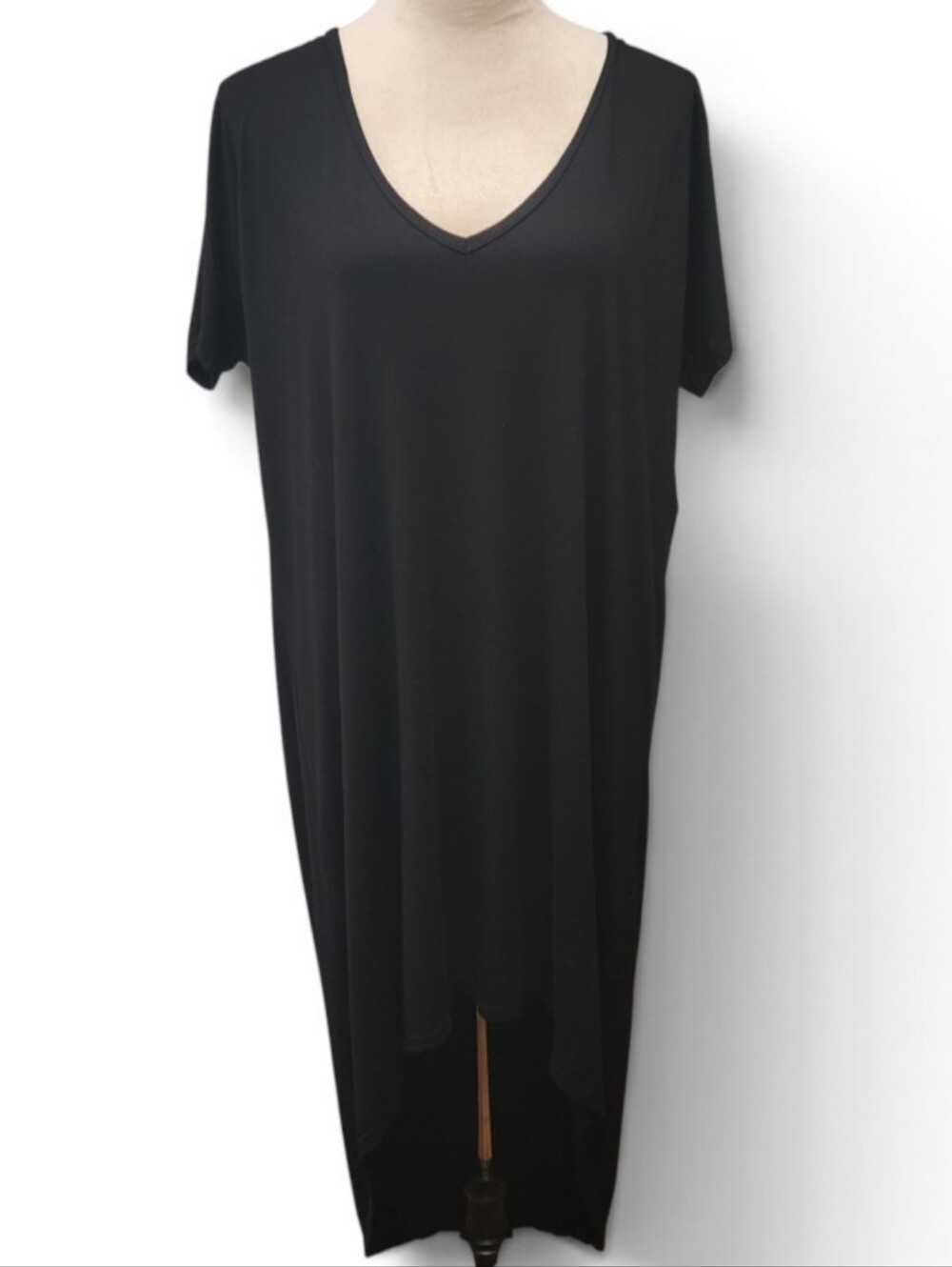 Michael Lauren Black High Low V-Neck Draped Dress Size S Short Sleeve